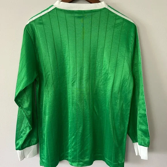 Vintage 90’s Adidas Green V-Neck Jersey with White Stripes, Size Med - Picture 2 of 8